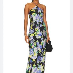 Line & Dot Bloom Halter Maxi Dress